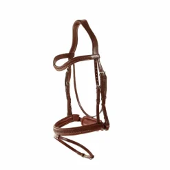 Dyon - Bridon muserolle combinée large New English tressé pull back cuir havane