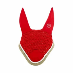 Equithème - Bonnet chasse-mouches Polyfun rouge/ taupe