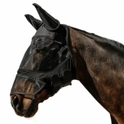 Equithème - Masque anti-mouches et UV Soft avec oreilles et nez noir