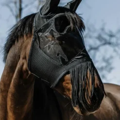 Equithème - Masque anti-mouches et anti-UV Franges noir