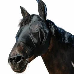 Equithème - Masque anti-mouches et UV Lycra avec oreilles et nez noir