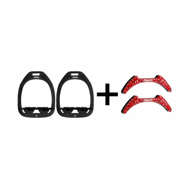 Flex On - Pack Étriers GC plat grip noir/ noir/ noir + Stickers Flex On Cottage rouge