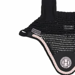 Harcour - Bonnet pour chevaux Suzette noir/ rose