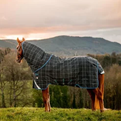 Horseware - Couverture d'extérieur Rhino Plus à carreaux marine 250g