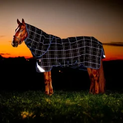 Horseware - Couverture d'extérieur Rhino Plus à carreaux marine 250g