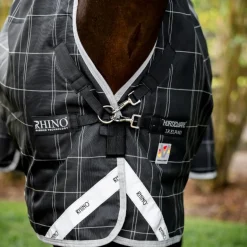 Horseware - Couverture d'extérieur Rhino Wug Turnout VL noir/ gris/ blanc à carreaux 250g