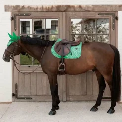 Kentucky Horsewear - Bonnet pour chevaux Wellington Velvet Printing paisley garden vert/ marine