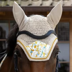 Kentucky Horsewear - Bonnet pour chevaux Wellington Velvet Printing spring leaves whispers marron/ blanc