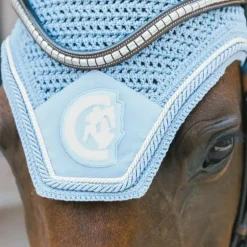 Kentucky Horsewear - Bonnet anti-mouches Wellington 3D Logo corde bleu clair