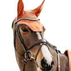 Kentucky Horsewear - Bonnet pour chevaux anti-bruits Wellington Velvet orange