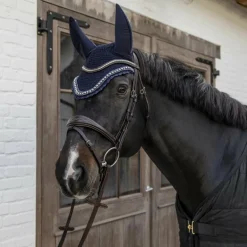 Kentucky Horsewear - Bonnet anti-mouche Wellington big stone & pearl anti-bruit marine foncé