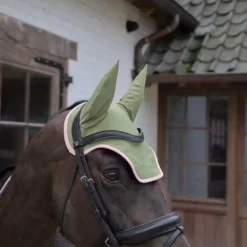 Kentucky Horsewear - Bonnet pour chevaux anti-bruits softshell kaki/ vieux rose