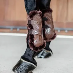 Kentucky Horsewear - Guêtres ouvertes mouton marron vegan Bamboo Elastique marron x2