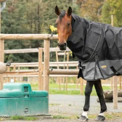 Loveson - Couverture d'extérieur Turnout Plus noir/ gris 300g